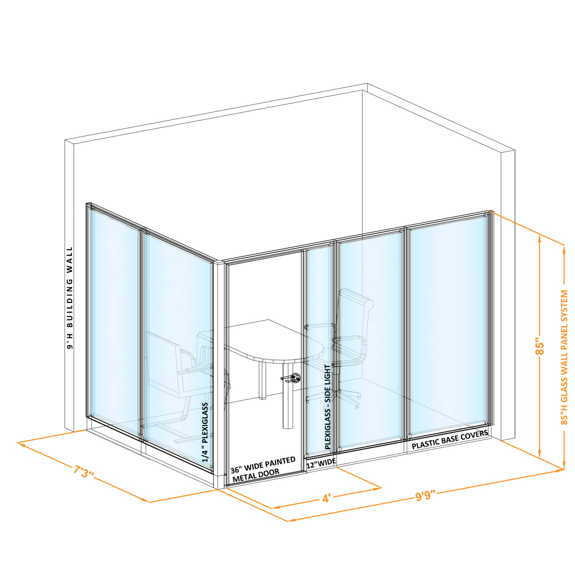 Conference room glass wall GWCR L 96x70x850