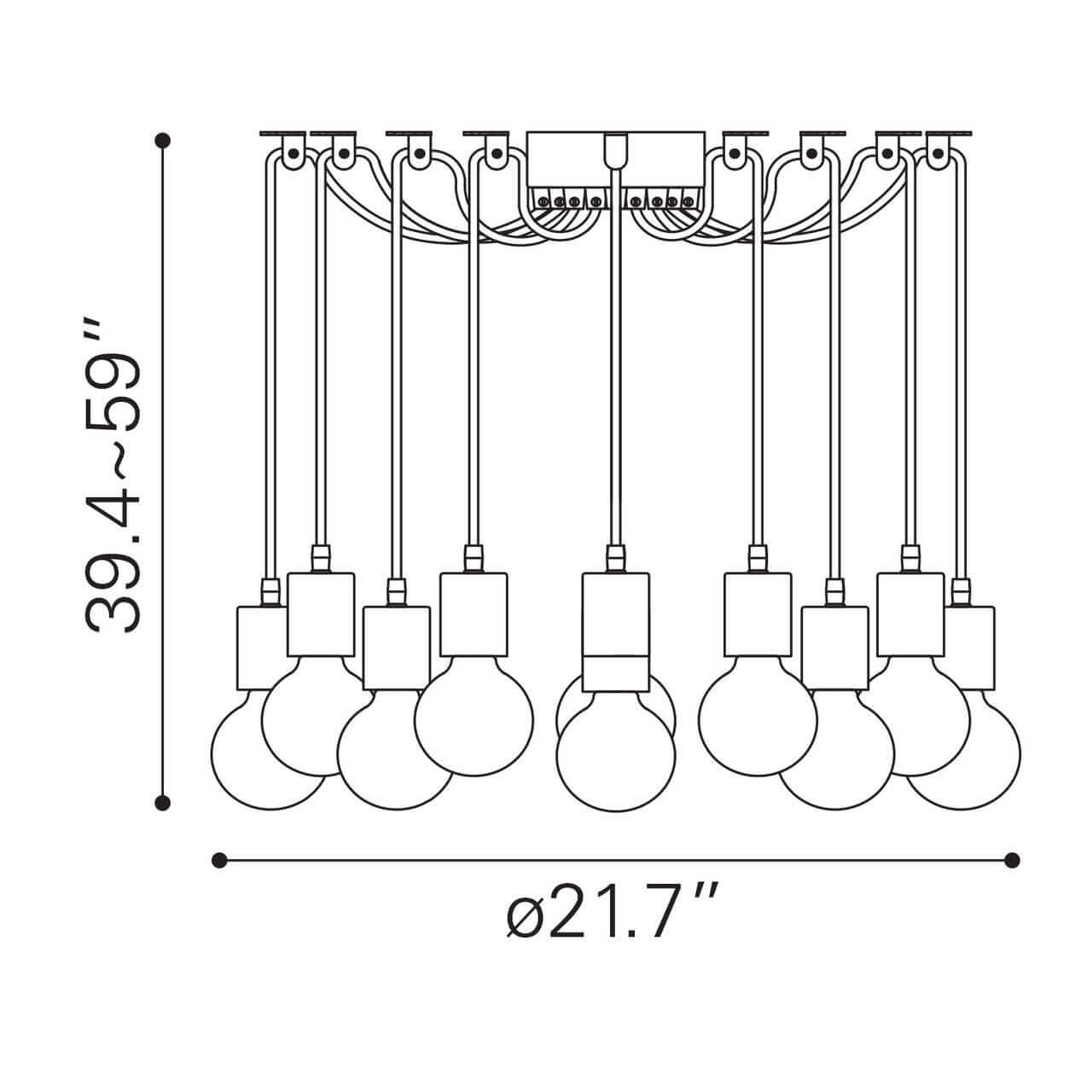 Hanging edison lights dimensions view