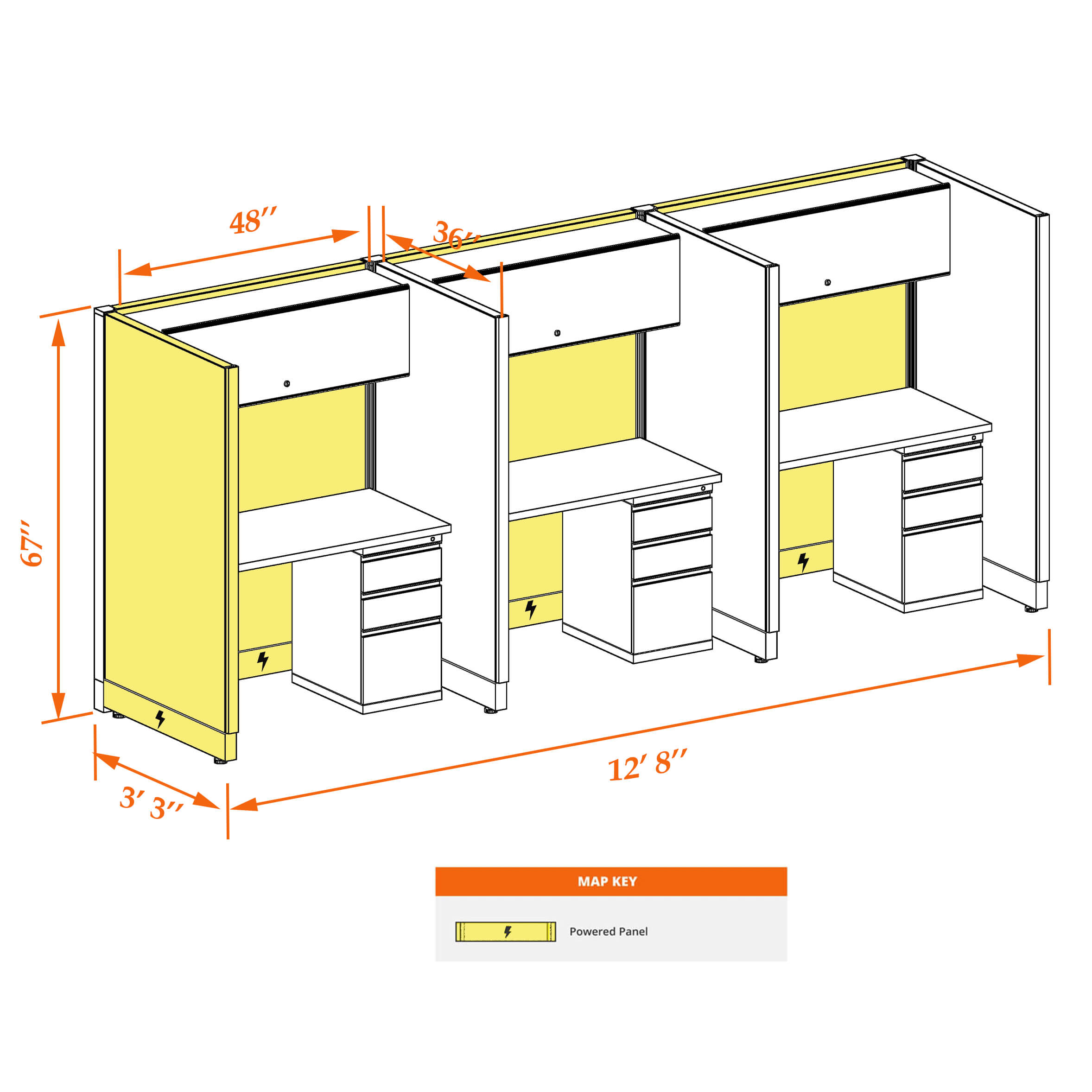 Hot desk CUB 3 67 P 34 WHT WH PSO