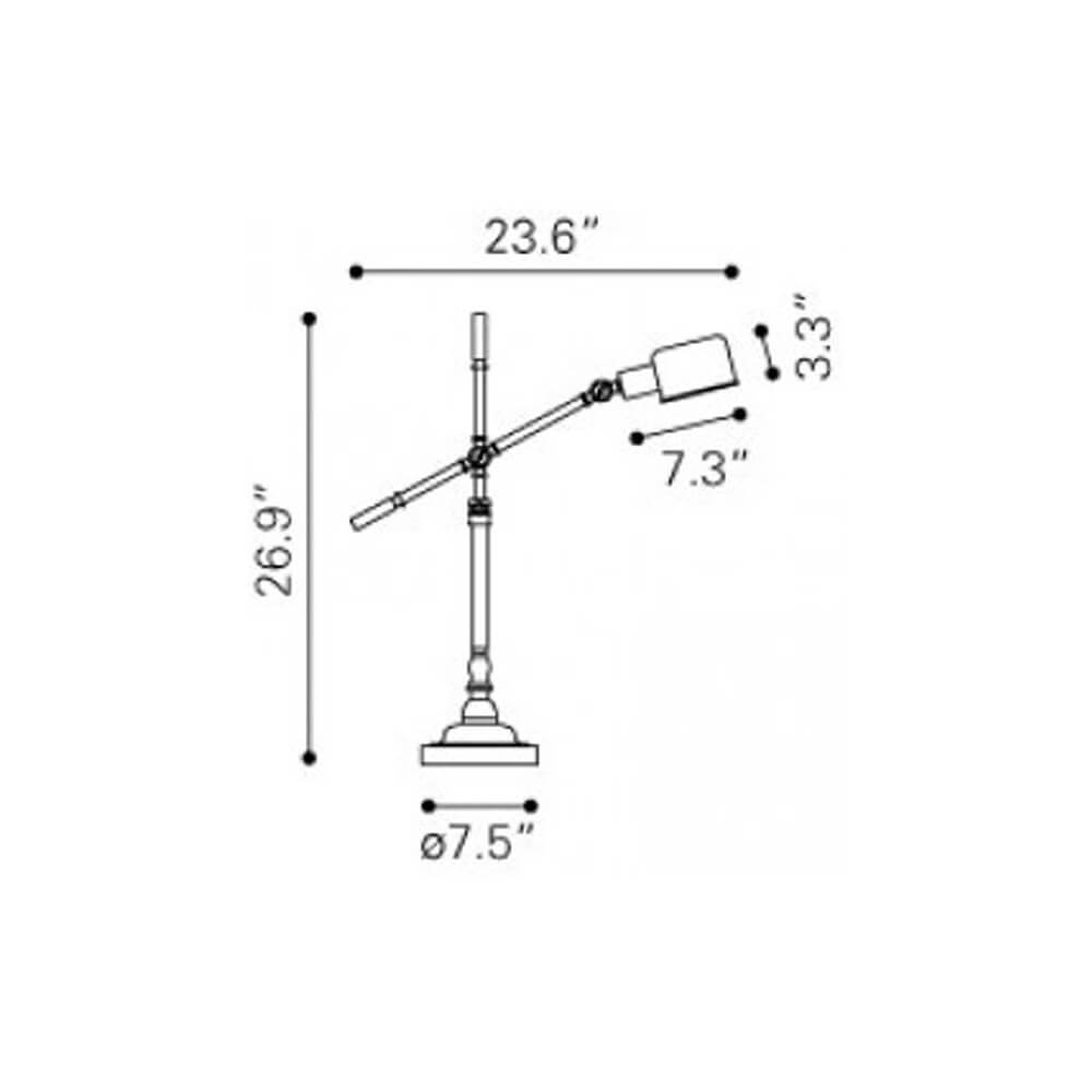 Contemporary desk lamp dimensions view