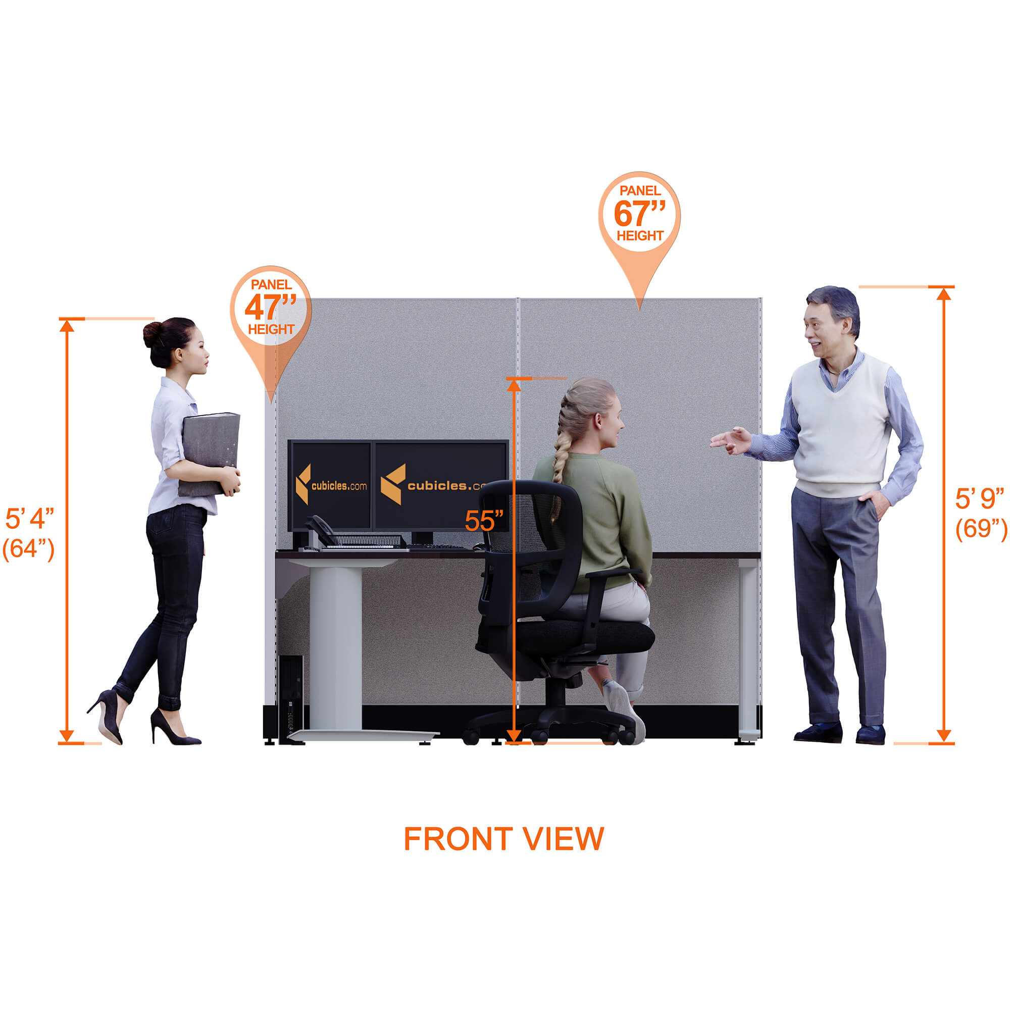 Cubicle desk l shaped 1pack front view heights