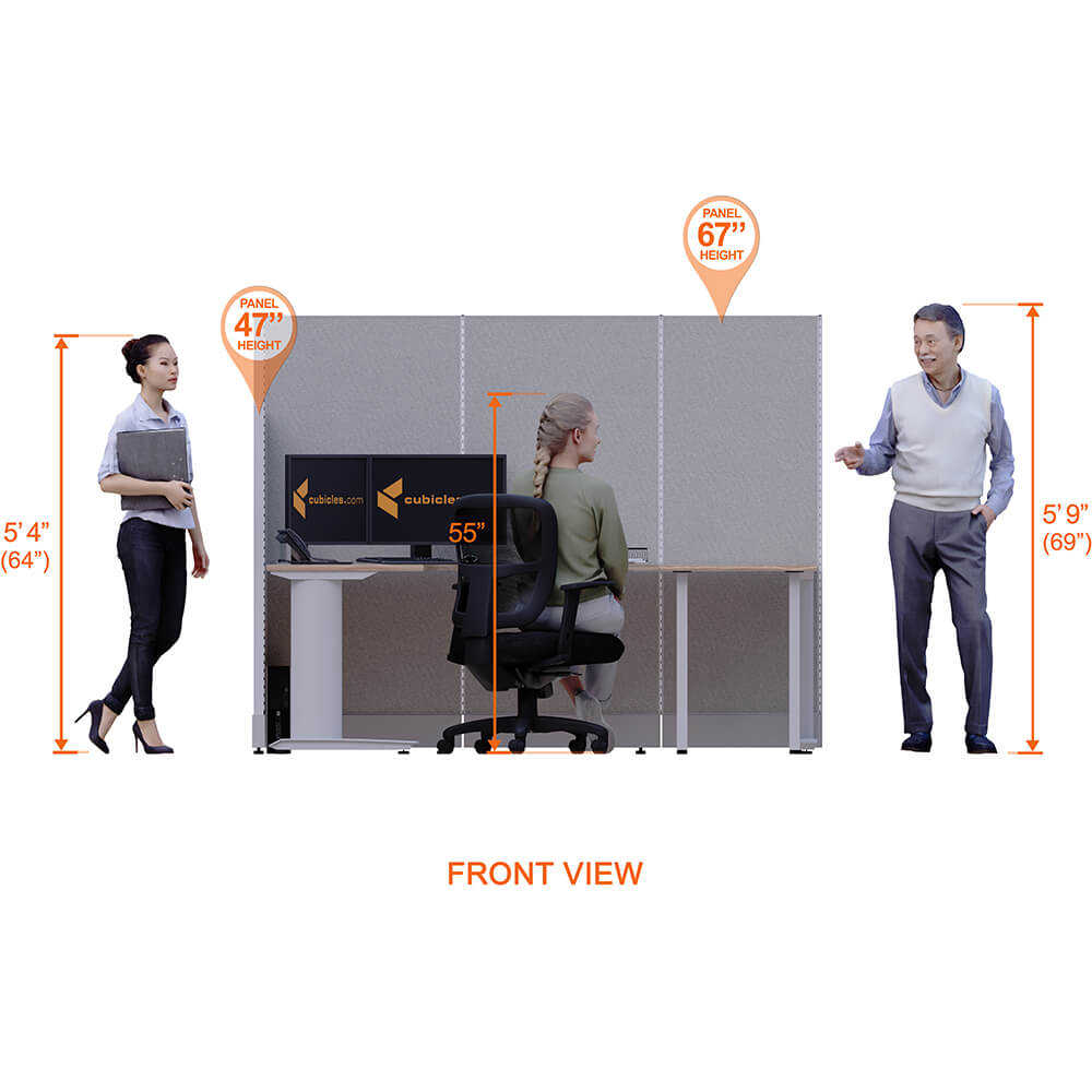 Cubicle desk u shaped 1pack front view heights