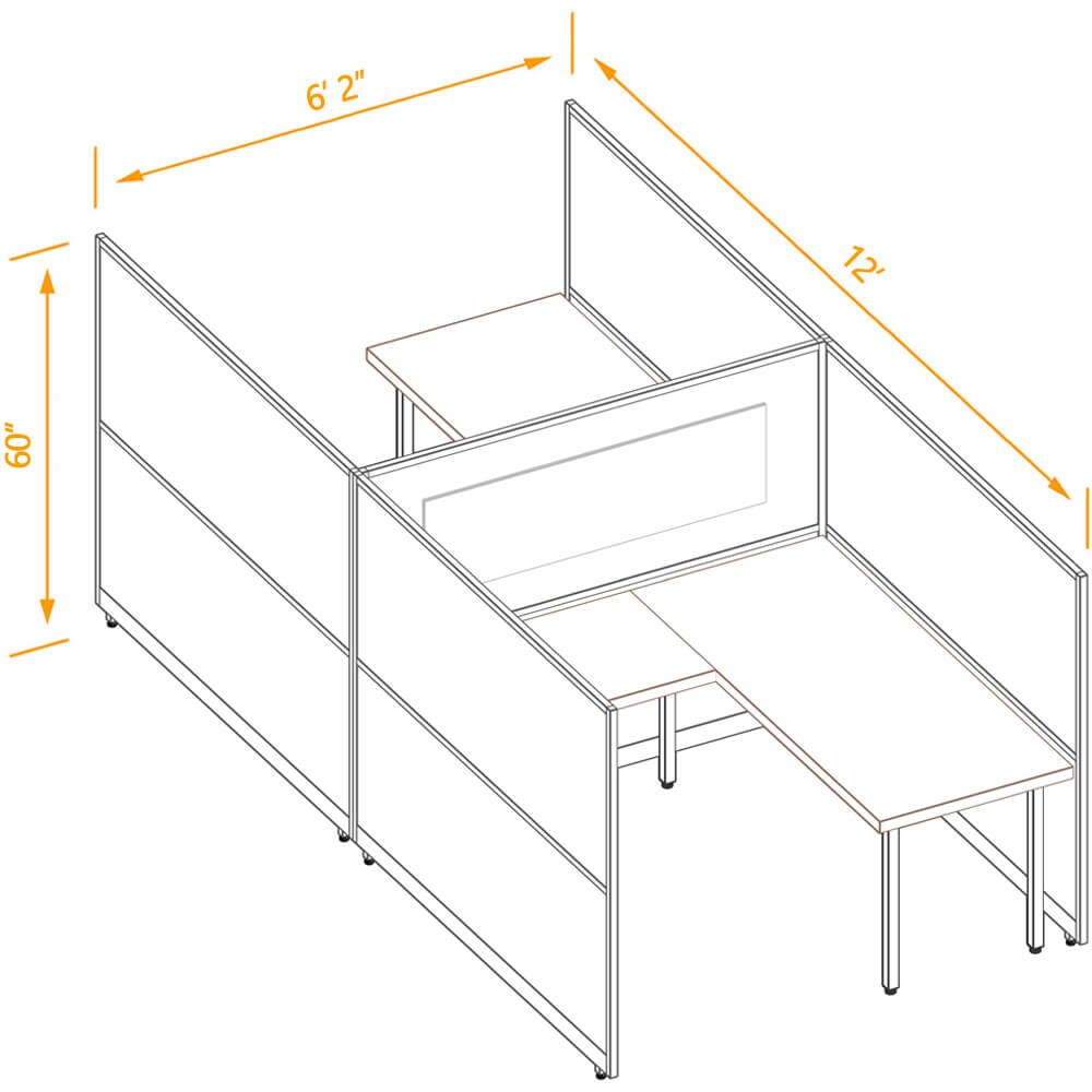 L shaped desk cubicle 2pack 60h