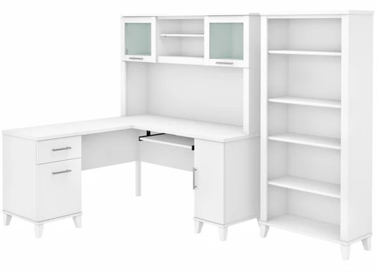 L shaped computer desk with 5 shelf bookcase 60W highlight white L shaped computer desk with 5 shelf bookcase 60W highlight white