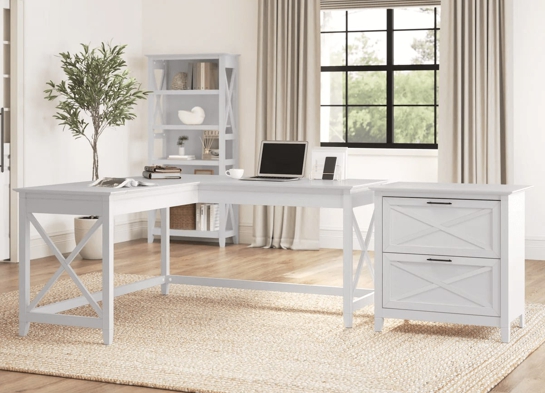L shaped desk and file cabinet space view pure white oak L shaped desk and file cabinet space view pure white oak