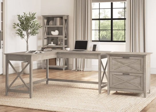 L shaped desk and file cabinet space view washed gray L shaped desk and file cabinet space view washed gray