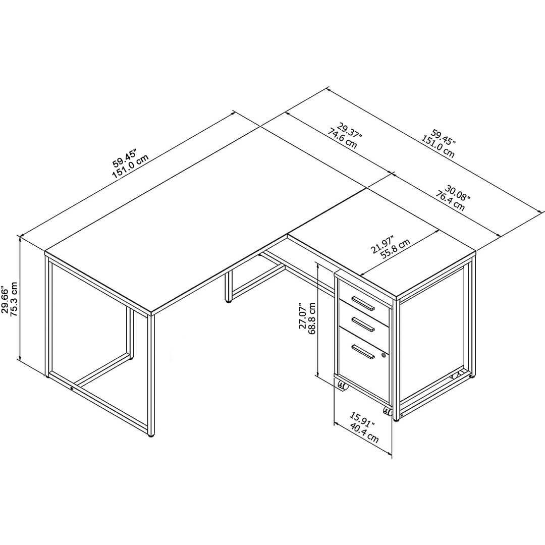 Harmony l shaped desk small space 60w x 60d dimension