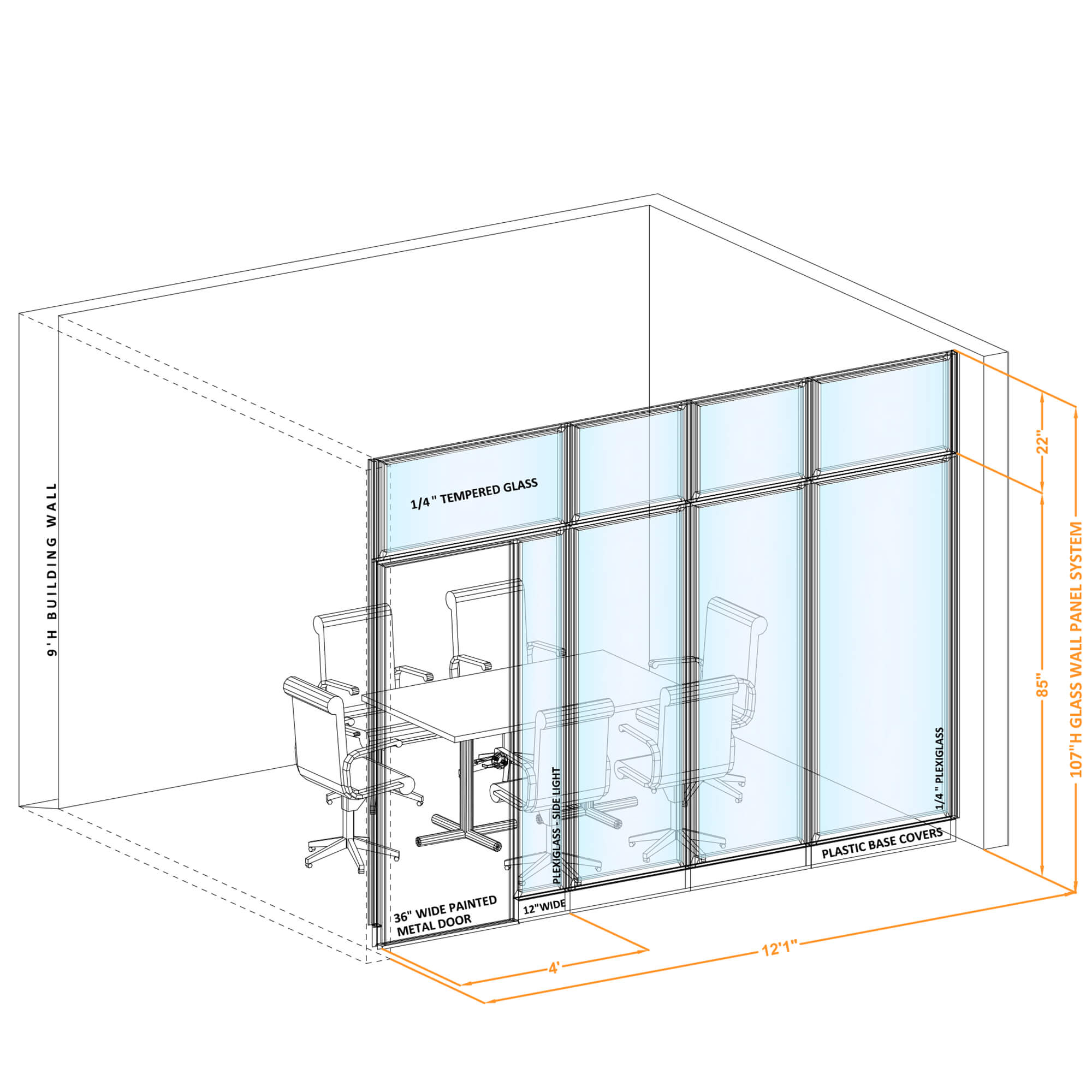 Modular glass office walls GWCR I 120x1070