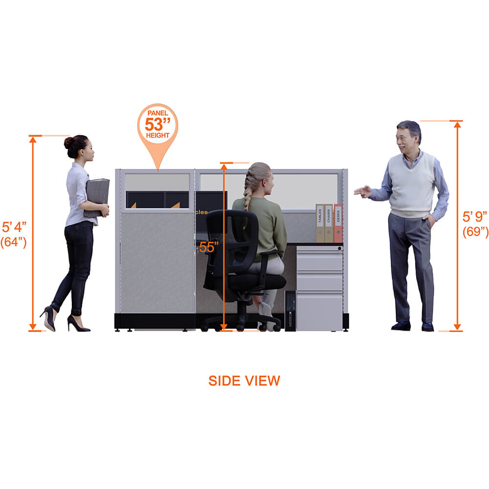 Glass office cubicles 53h single side view height