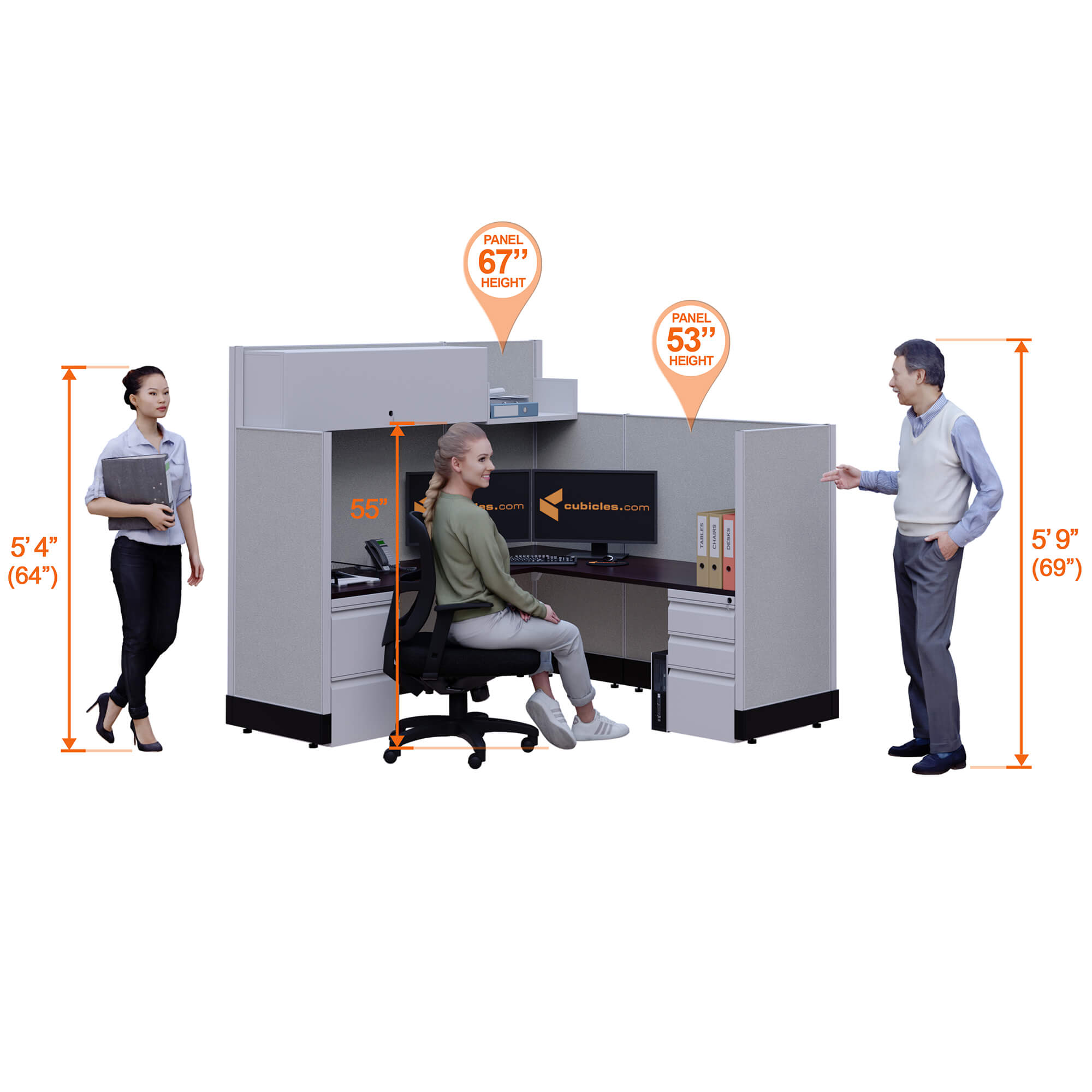 Modern office furniture 53 67H perspective height