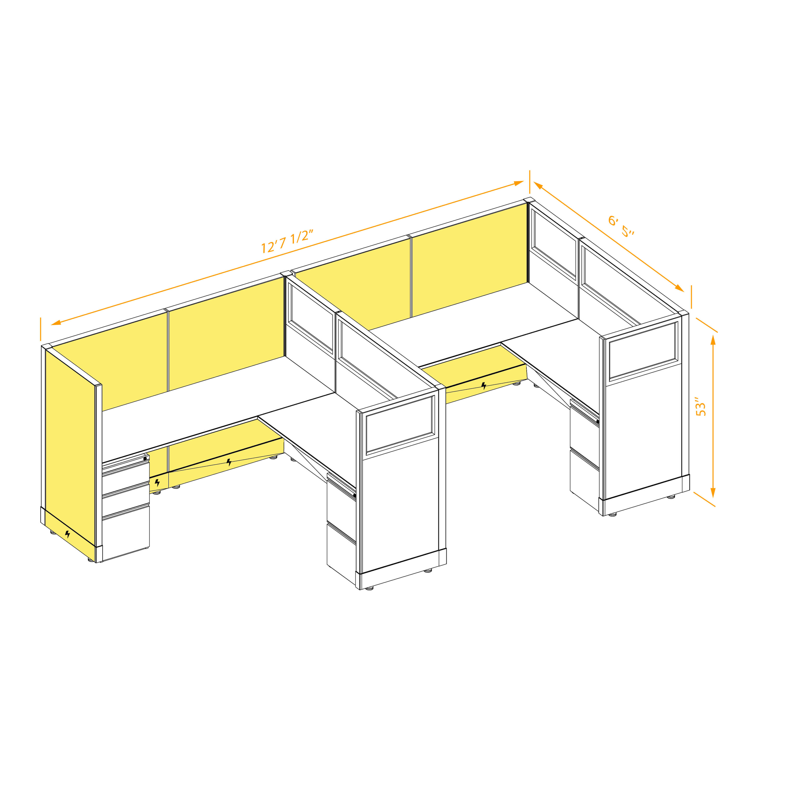 Modular furniture 53h with partial glass panels powered CUB 2I 53 P 66 PGL ESP WH PSO2