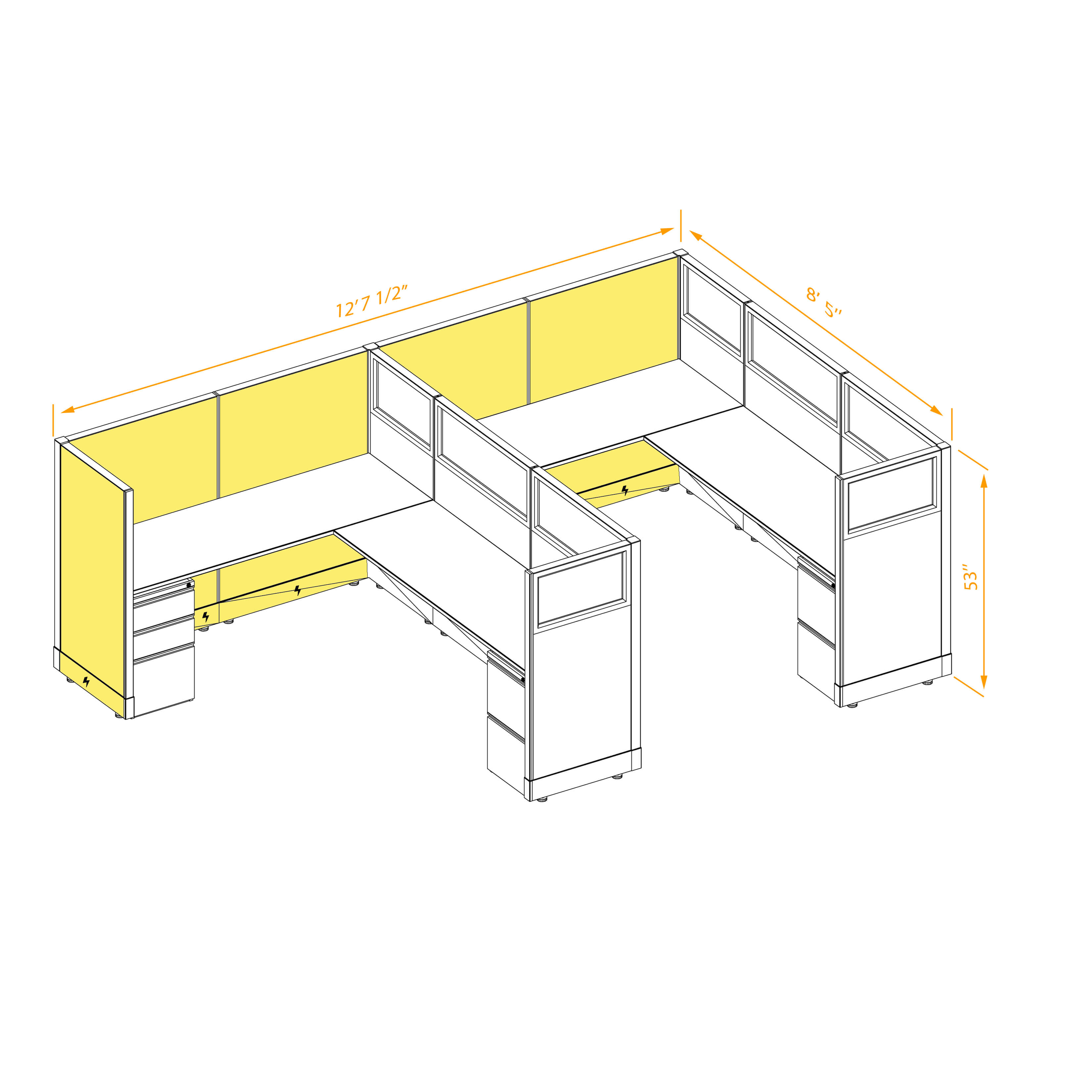 Modular furniture 53h with partial glass panels powered CUB 2I 53 P 68 PGL ESP WH PSO2