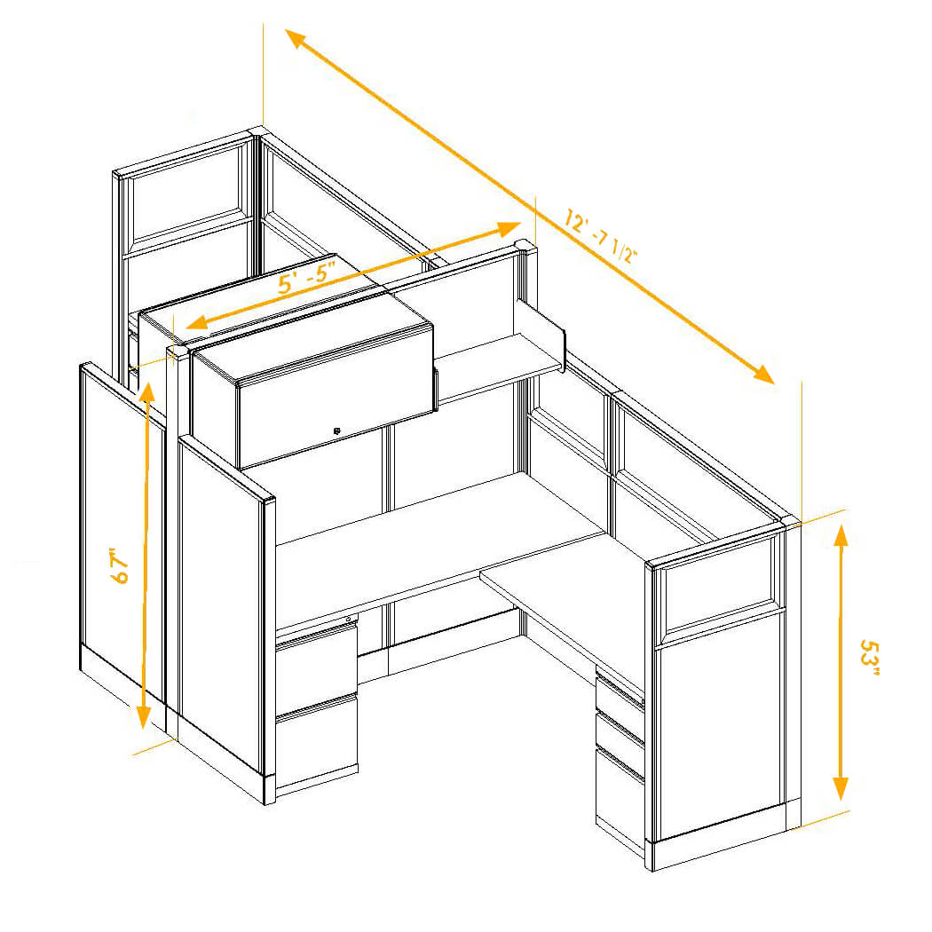 Modular furniture mixed height non powered CUB 2C 53 67 NP 56 PGL ESP WH PSO2