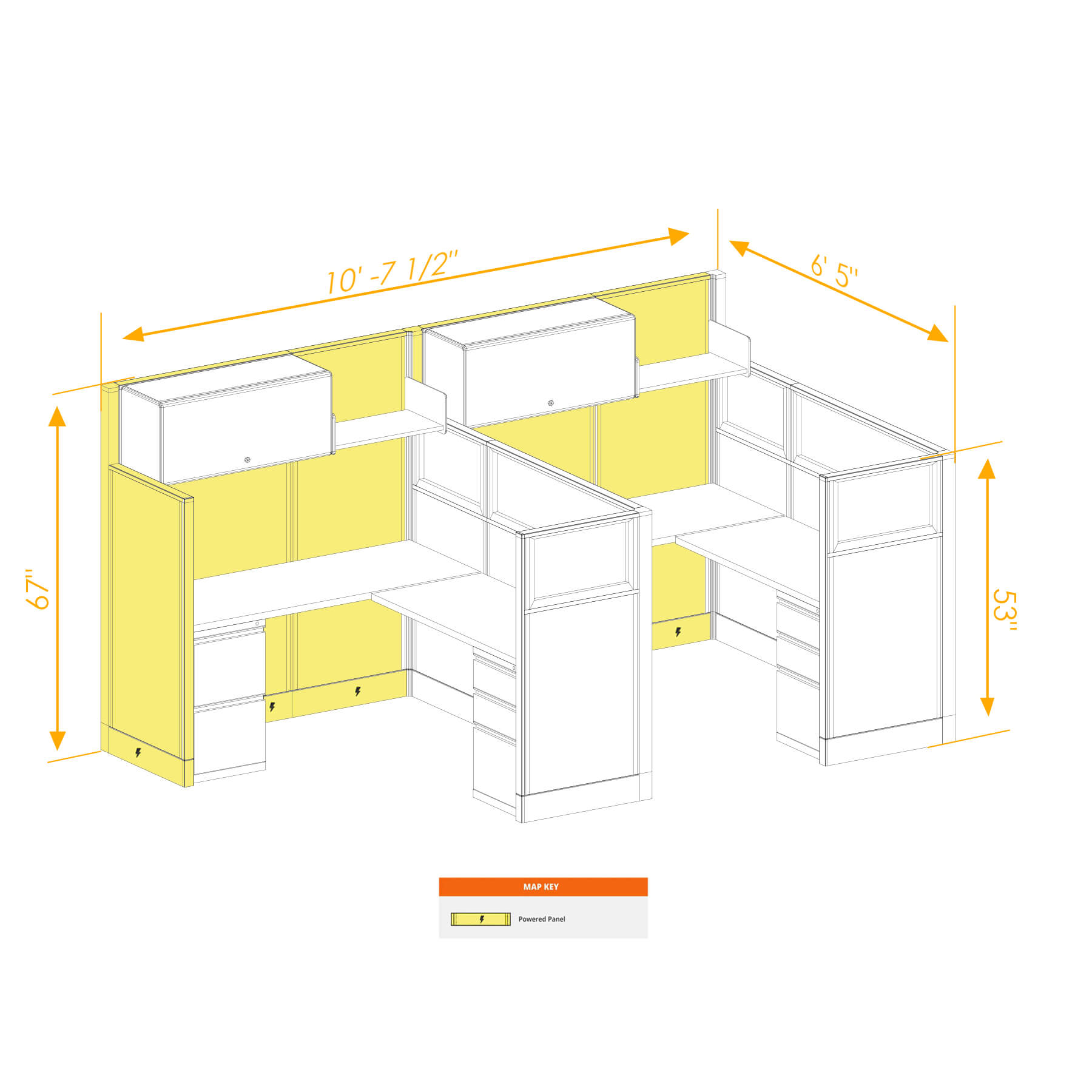 Modular furniture mixed height powered CUB 2I 53 67 P 56 PGL ESP WH PSO2