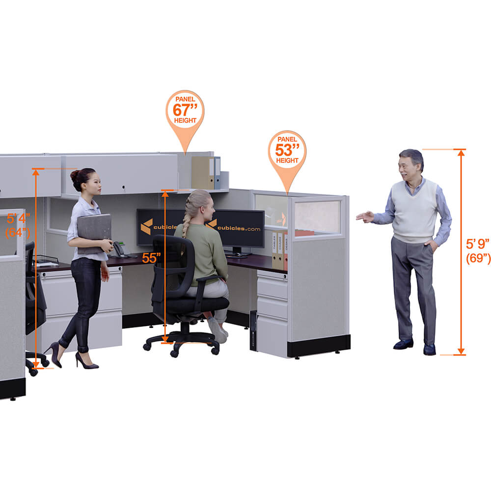 Modular office workstations 53 67h 2pack bullpen perspective heights