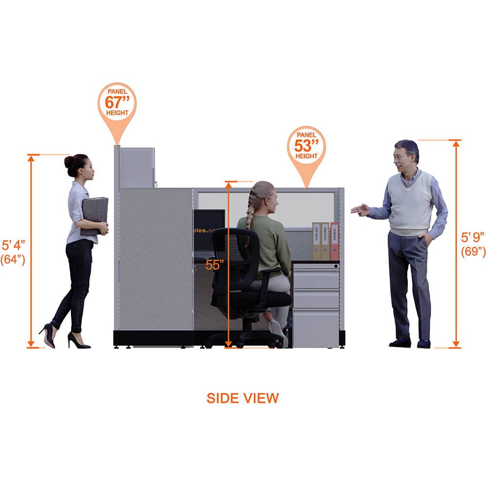 Partial glass office cubicles 53 67h single side view height