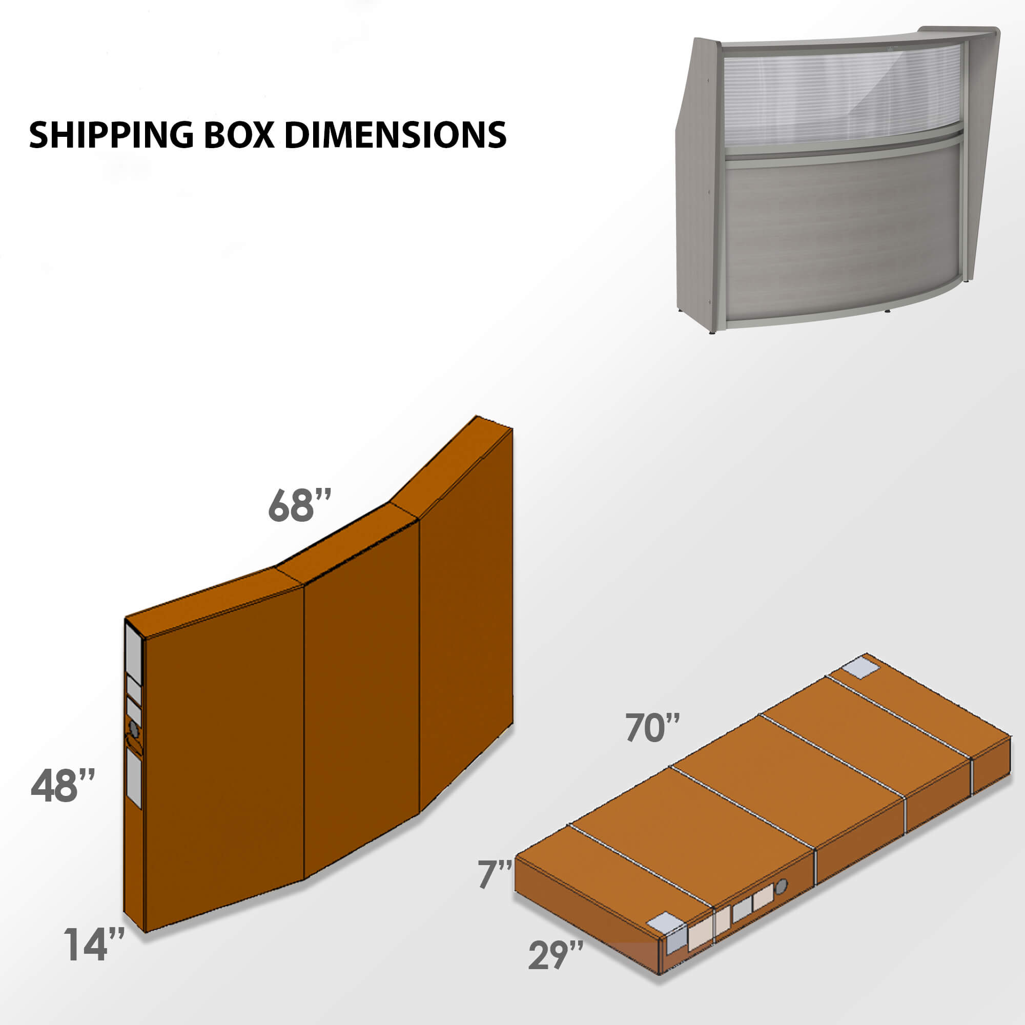 Li1 curved reception desk shipping dimension