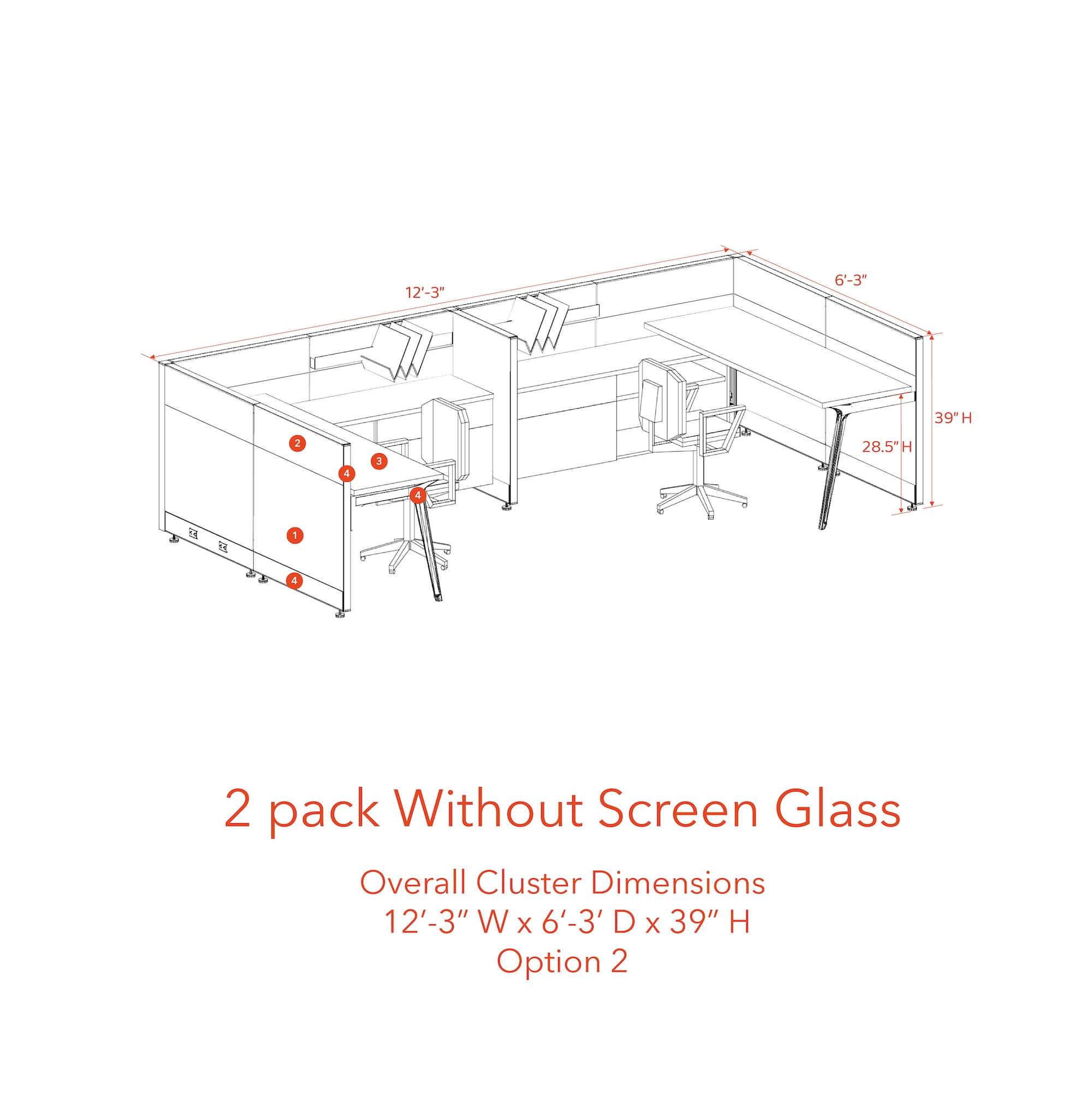 Modern cubicles tapered legs 2 pack without screen glass opt 2 39H