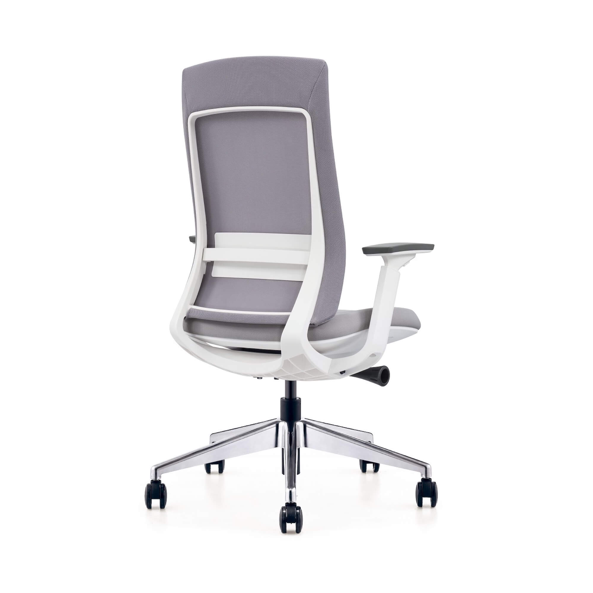 Office furniture chairs office desk chairs modern executive chair white frame gray fabric angle back view Office furniture chairs office desk chairs modern executive chair white frame gray fabric angle back view