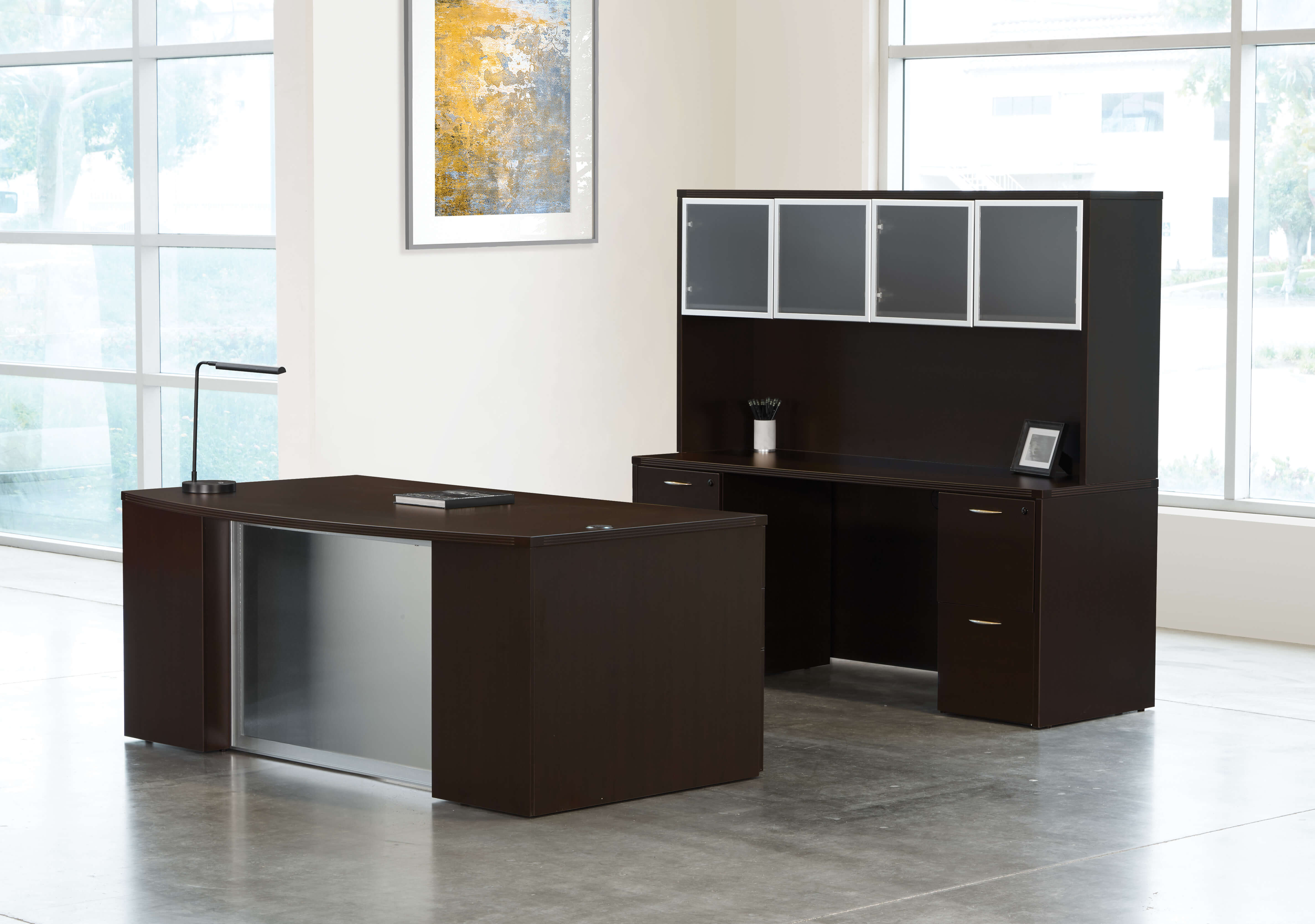 Straight office desk straight desk with hutch modern office desk set modern office desk set espresso space view 1