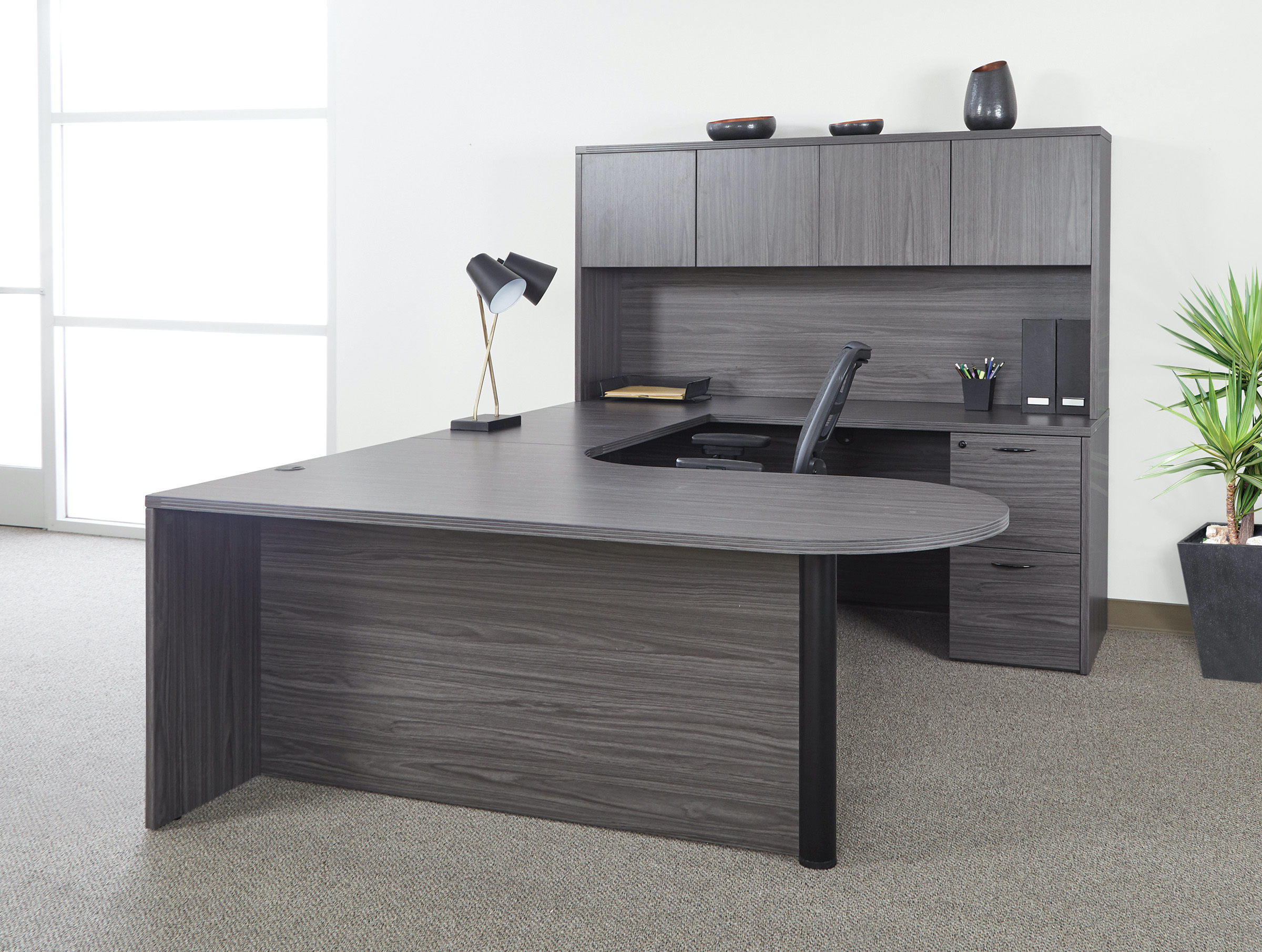 U shaped desk u shaped desk with hutch modern u shaped desk with hutch slate grey space view left 1