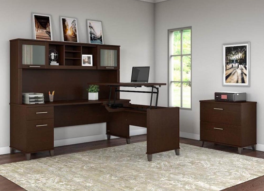 Sit and stand desk sit and stand corner desk standing desk with storage mocha cherry space view Sit and stand desk sit and stand corner desk standing desk with storage mocha cherry space view