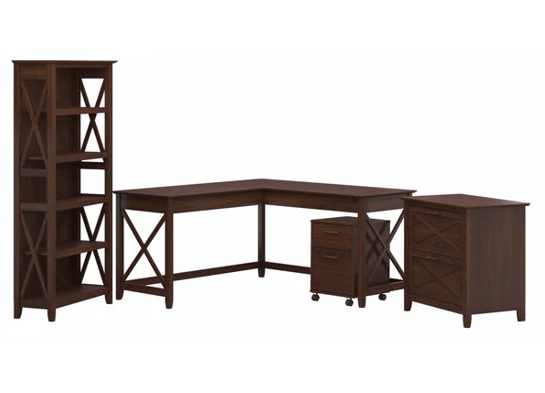 Western style office desk 5 shelf open bookcase highlight bing cherry Western style office desk 5 shelf open bookcase highlight bing cherry