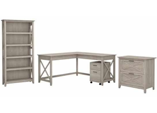 Western style office desk 5 shelf open bookcase highlight washed gray 1 Western style office desk 5 shelf open bookcase highlight washed gray 1