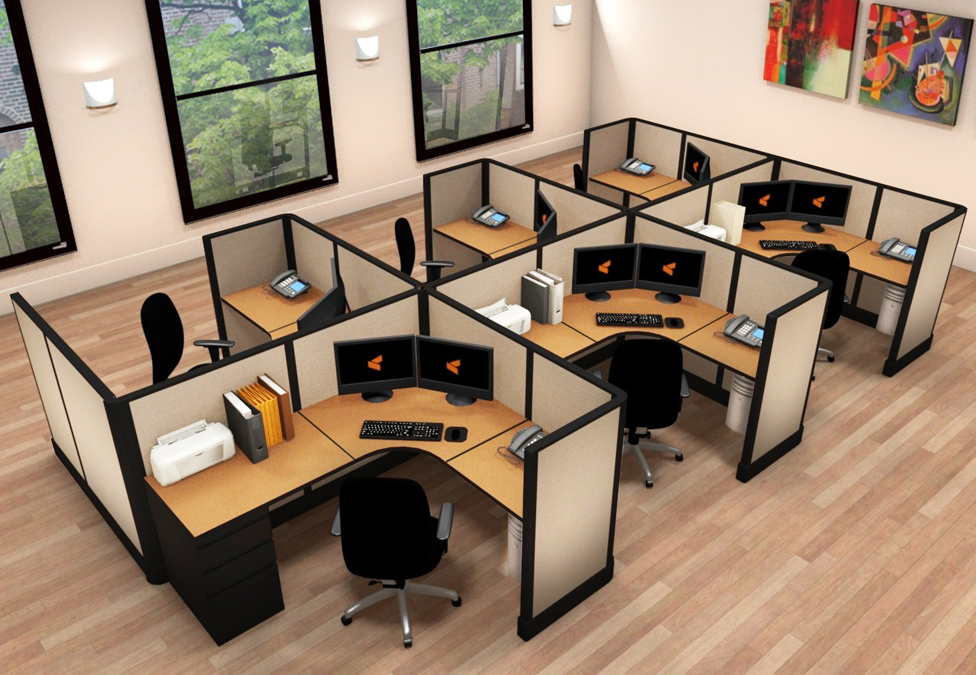 5x6 Office Furniture for Small Spaces - 6 Pack Cluster